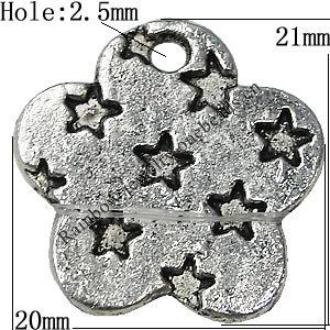 Pendant Zinc Alloy Jewelry Findings Lead-free, Flower 20x21mm Hole:2.5mm, Sold by Bag