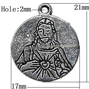 Pendant Zinc Alloy Jewelry Findings Lead-free, Flat Round 17x21mm Hole:2mm, Sold by Bag