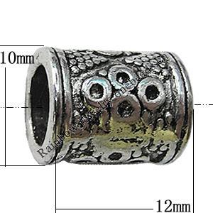 Bead Zinc Alloy Jewelry Findings Lead-free, Column 12x10mm Hole:7mm, Sold by Bag