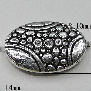Bead Zinc Alloy Jewelry Findings Lead-free, Falt Oval 14x10mm Hole:1mm, Sold by Bag