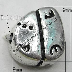 Bead Zinc Alloy Jewelry Findings Lead-free, 9x9mm Hole:1mm, Sold by Bag