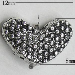 Bead Zinc Alloy Jewelry Findings Lead-free, Heart 12x8mm Hole:1.5mm, Sold by Bag