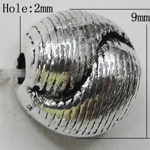 Bead Zinc Alloy Jewelry Findings Lead-free, Round 9mm Hole:2mm, Sold by Bag
