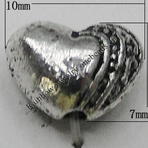Bead Zinc Alloy Jewelry Findings Lead-free, Heart 10x7mm Hole:1mm, Sold by Bag