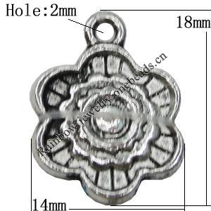 Pendant Zinc Alloy Jewelry Findings Lead-free, Flower 14x18mm Hole:2m, Sold by Bag