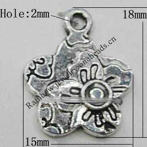 Pendant Zinc Alloy Jewelry Findings Lead-free, Flower 15x18mm Hole:2m, Sold by Bag