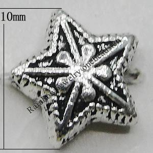 Bead Zinc Alloy Jewelry Findings Lead-free, Star 10mm Hole:2mm, Sold by Bag