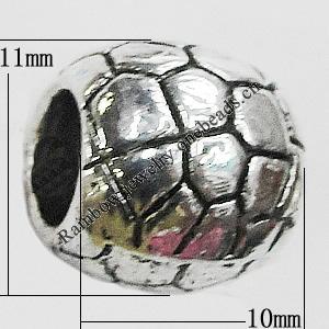 Bead Zinc Alloy Jewelry Findings Lead-free, 11x10mm Hole:6mm, Sold by Bag