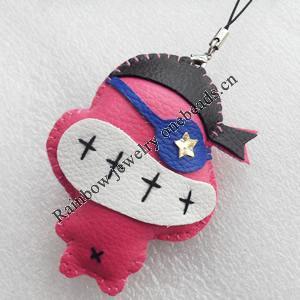 Mobile Decoration, PU Leather, Chain: about 60mm long, Pendant: about 55mm wide, Sold by Dozen