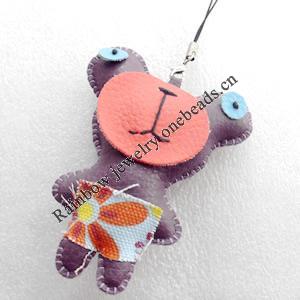 Mobile Decoration, PU Leather, Chain: about 60mm long, Pendant: about 60mm wide, Sold by Dozen
