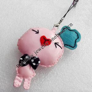Mobile Decoration, PU Leather, Chain: about 60mm long, Pendant: about 45mm wide, Sold by Dozen