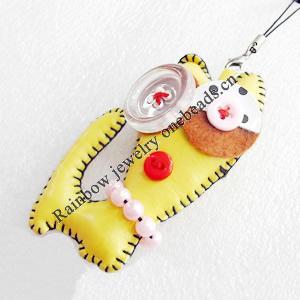 Mobile Decoration, PU Leather, Chain: about 60mm long, Pendant: about 50mm wide, Sold by Dozen