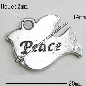 Pendant Zinc Alloy Jewelry Findings Lead-free, 20x14mm, Hole:2mm, Sold by Bag