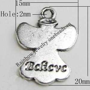 Pendant Zinc Alloy Jewelry Findings Lead-free, 15x20mm, Hole:2mm, Sold by Bag