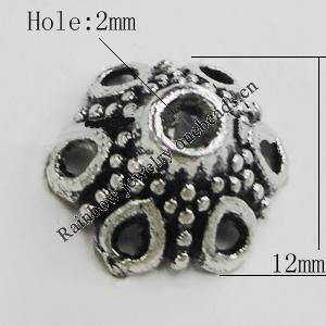 Bead Caps Zinc Alloy Jewelry Findings Lead-free, 12x7mm, Hole:2mm, Sold by Bag