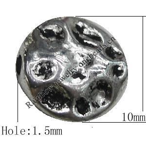 Bead Zinc Alloy Jewelry Findings Lead-free, 10mm, Hole:1.5mm, Sold by Bag