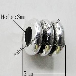 Bead Zinc Alloy Jewelry Findings Lead-free, 5mm, Hole:3mm, Sold by Bag