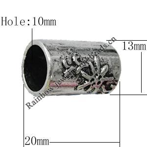 Bead Zinc Alloy Jewelry Findings Lead-free, Column, 20x13mm, Hole:10mm, Sold by Bag