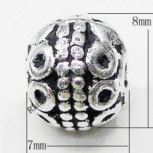 Bead Zinc Alloy Jewelry Findings Lead-free, 7x8mm, Hole:1mm, Sold by Bag