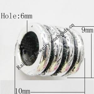 Bead Zinc Alloy Jewelry Findings Lead-free, Column, 9x10mm, Hole:6mm, Sold by Bag