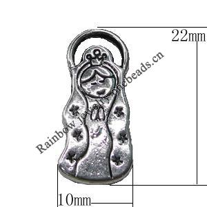Pendant Zinc Alloy Jewelry Findings Lead-free, 10x22mm, Hole:2mm, Sold by Bag