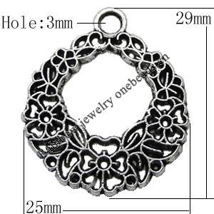 Pendant Zinc Alloy Jewelry Findings Lead-free, 25x29mm, Hole:3mm, Sold by Bag