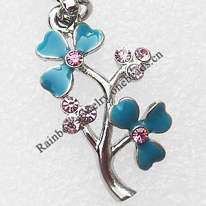Zinc Alloy Enamel Charm/Pendant with Crystal, Nickel-free & Lead-free, A Grade Branch 28x16mm, Sold by PC  