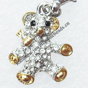 Zinc Alloy Charm/Pendant with Crystal, Nickel-free & Lead-free, A Grade Animal 21x17mm, Sold by PC  