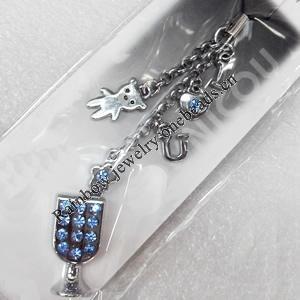 Mobile Decoration, Zinc Alloy Pendant, Pendant: about 13mm wide, Rope: about 6cm, Sold by PC
