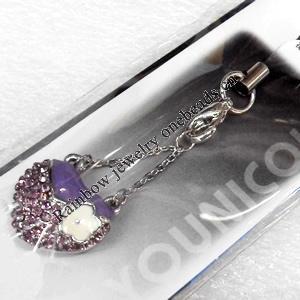 Mobile Decoration, Zinc Alloy Pendant, Pendant: about 18mm wide, Rope: about 9cm, Sold by PC