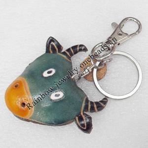 Zinc Alloy keyring Jewelry Key Chains, Cowhide Leather, Pendant: about 62mm wide, Length:10cm, Sold by PC