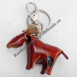 Zinc Alloy keyring Jewelry Key Chains, Cowhide Leather, Pendant: about 68mm wide, Length:9cm, Sold by PC