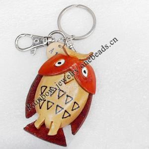 Zinc Alloy keyring Jewelry Key Chains, Cowhide Leather, Pendant: about 43mm wide, Length:11.5cm, Sold by PC