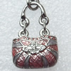 Zinc Alloy Enamel Charm/Pendant with Crystal, Nickel-free & Lead-free, A Grade Handbag 13x15mm, Sold by PC  