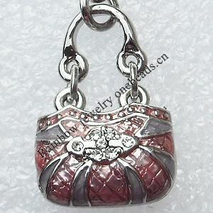 Zinc Alloy Enamel Charm/Pendant with Crystal, Nickel-free & Lead-free, A Grade Handbag 13x15mm, Sold by PC  