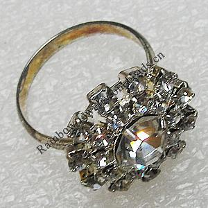 Copper Rings With Crystal, Flower 17mm, Sold by PC