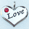 Zinc Alloy Charm/Pendant with Crystal, Nickel-free & Lead-free, A Grade Heart 27x19mm, Sold by PC  