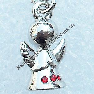 Zinc Alloy Charm/Pendant with Crystal, Nickel-free & Lead-free, A Grade Angel 17x10mm, Sold by PC  