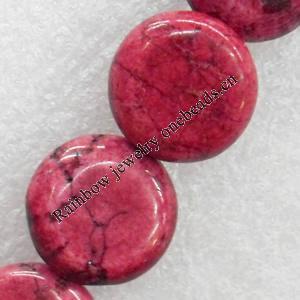Turquoise Beads, Flat Round, 18mm, Hole:Approx 1-1.5mm, Sold per 15.7-inch Strand