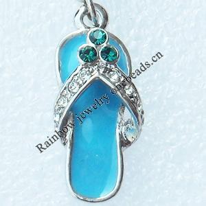 Zinc Alloy Enamel Charm/Pendant with Crystal, Nickel-free & Lead-free, A Grade Shoes 34x10mm, Sold by PC  