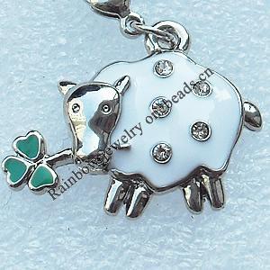 Zinc Alloy Enamel Charm/Pendant with Crystal, Nickel-free & Lead-free, A Grade Animal 29x19mm, Sold by PC  