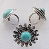 Alloy Rings With Turquoise, 29x26mm-37mm, Sold by Box