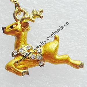 Zinc Alloy Enamel Charm/Pendant with Crystal, Nickel-free & Lead-free, A Grade Deer 20x25mm, Sold by PC  