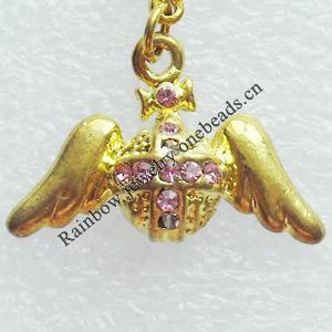Zinc Alloy Charm/Pendant with Crystal, Nickel-free & Lead-free, A Grade Wing 17x26mm, Sold by PC  