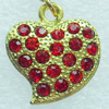 Zinc Alloy Charm/Pendant with Crystal, Nickel-free & Lead-free, A Grade Heart 20x18mm, Sold by PC  