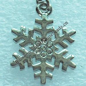 Zinc Alloy Charm/Pendant with Crystal, Nickel-free & Lead-free, A Grade Snowflake 23x18mm, Sold by PC  
