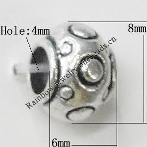 Bead Zinc Alloy Jewelry Findings Lead-free, 6x8mm Hole:4mm, Sold by Bag