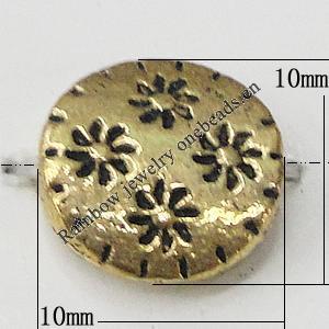 Bead Zinc Alloy Jewelry Findings Lead-free, Flat Round 10x10mm Hole:2mm, Sold by Bag