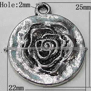 Pendant Zinc Alloy Jewelry Findings Lead-free, Flat Round 22x25mm Hole:2mm, Sold by Bag