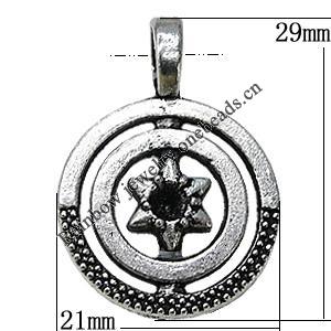 Pendant Zinc Alloy Jewelry Findings Lead-free, Flat Round 21x29mm Hole:7x5mm, Sold by Bag